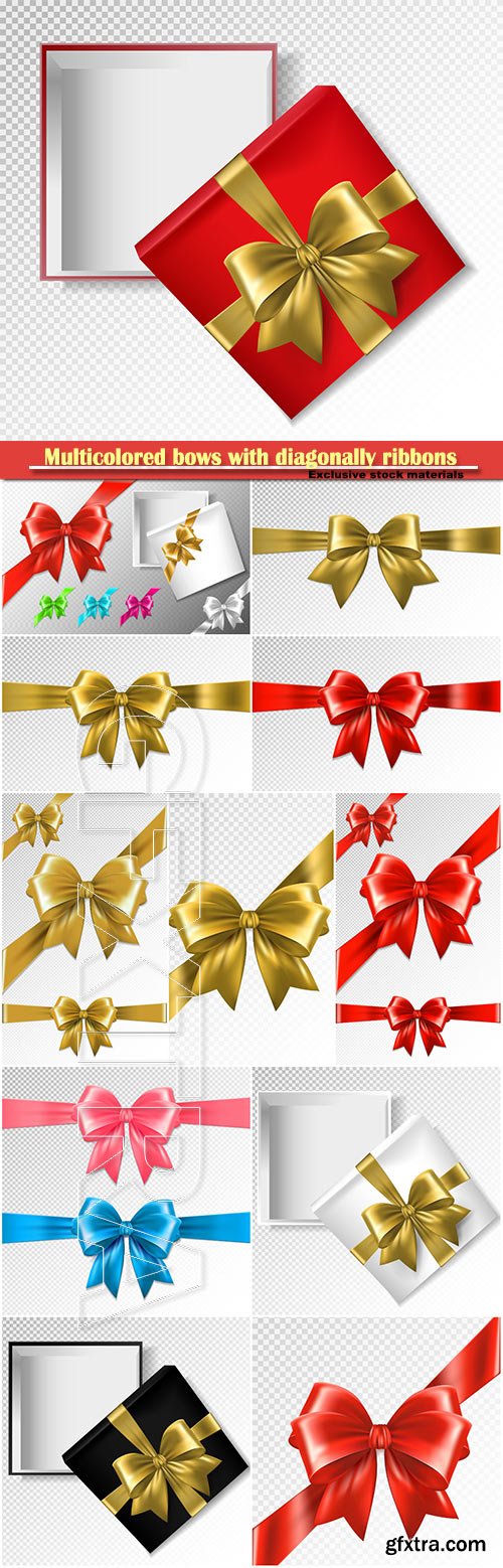 Set of multicolored bows with diagonally ribbons vector illustration