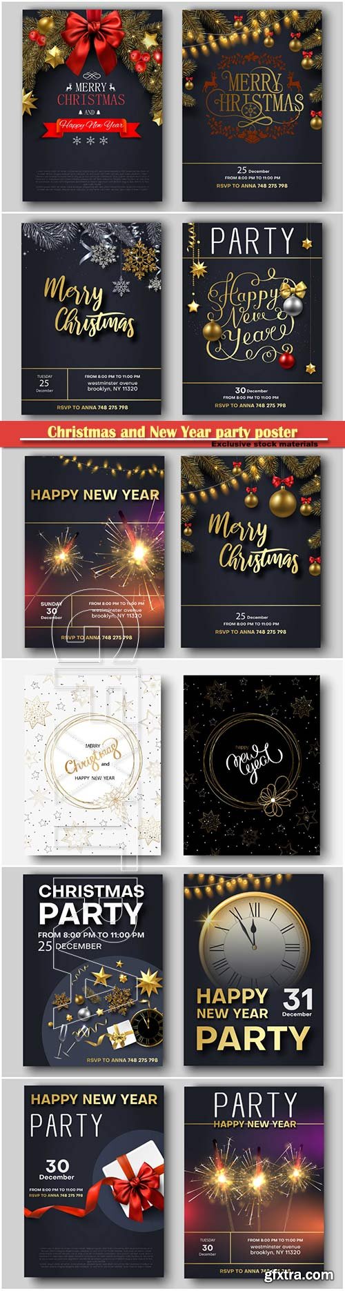 Christmas and New Year party poster or invitation vector templates