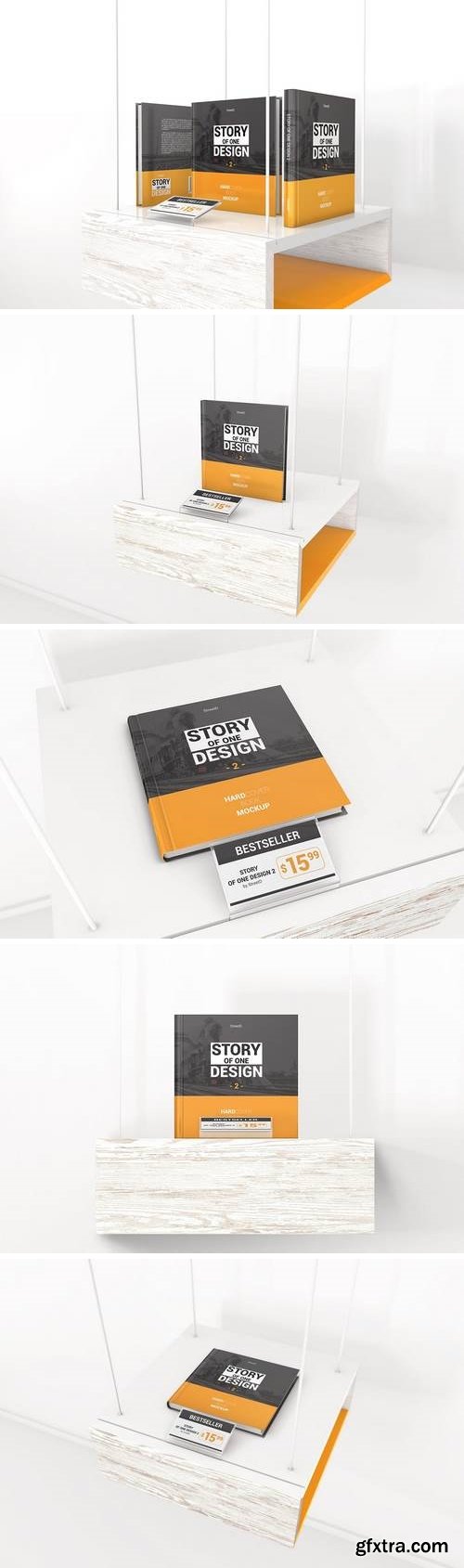 Hardcover Square Book With Price Tag Mockups