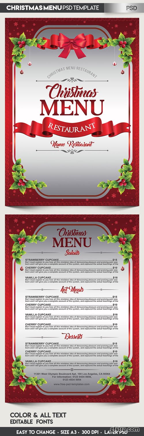 Christmas Menu PSD Mockup Template