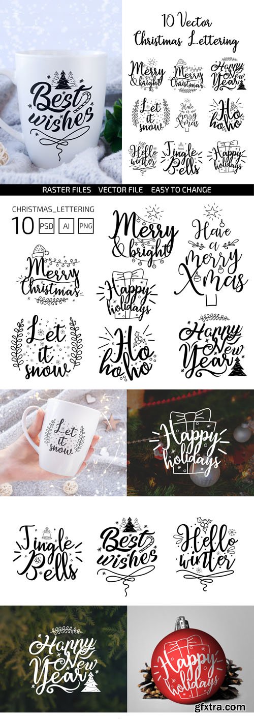 10 Vector Christmas Lettering [Ai/PSD/PNG]