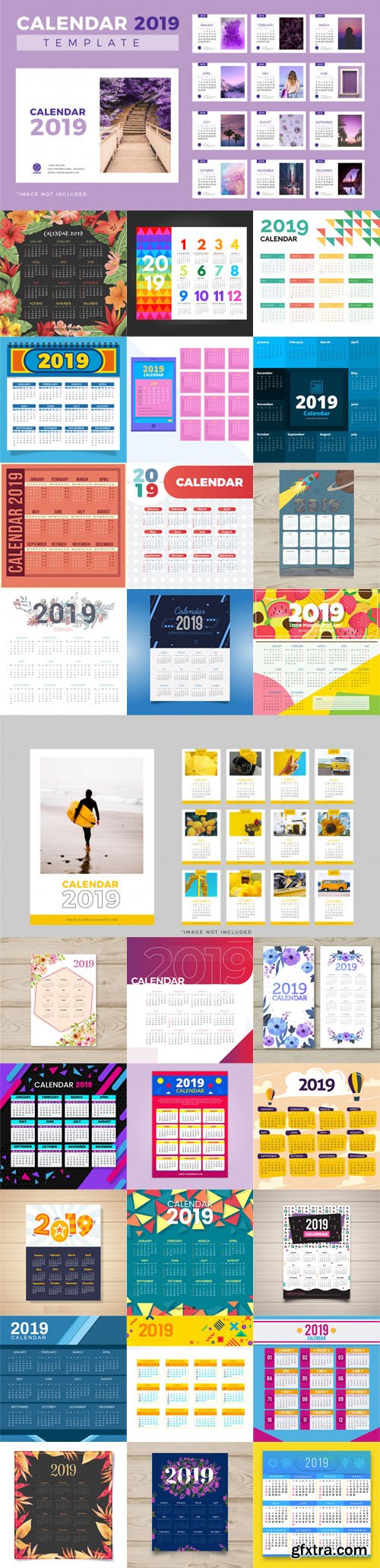 2019 Calendar Vector Templates Collection 1 [30 Calendars]