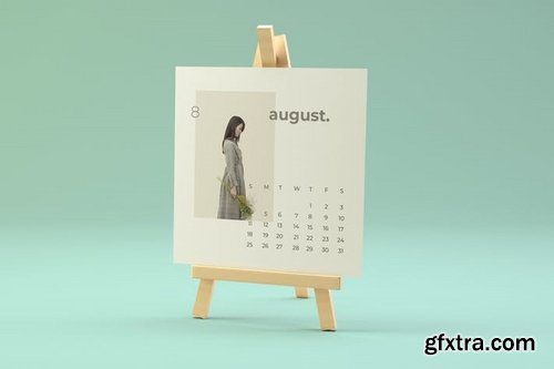 Wood Easel Desk Calendar Mockup