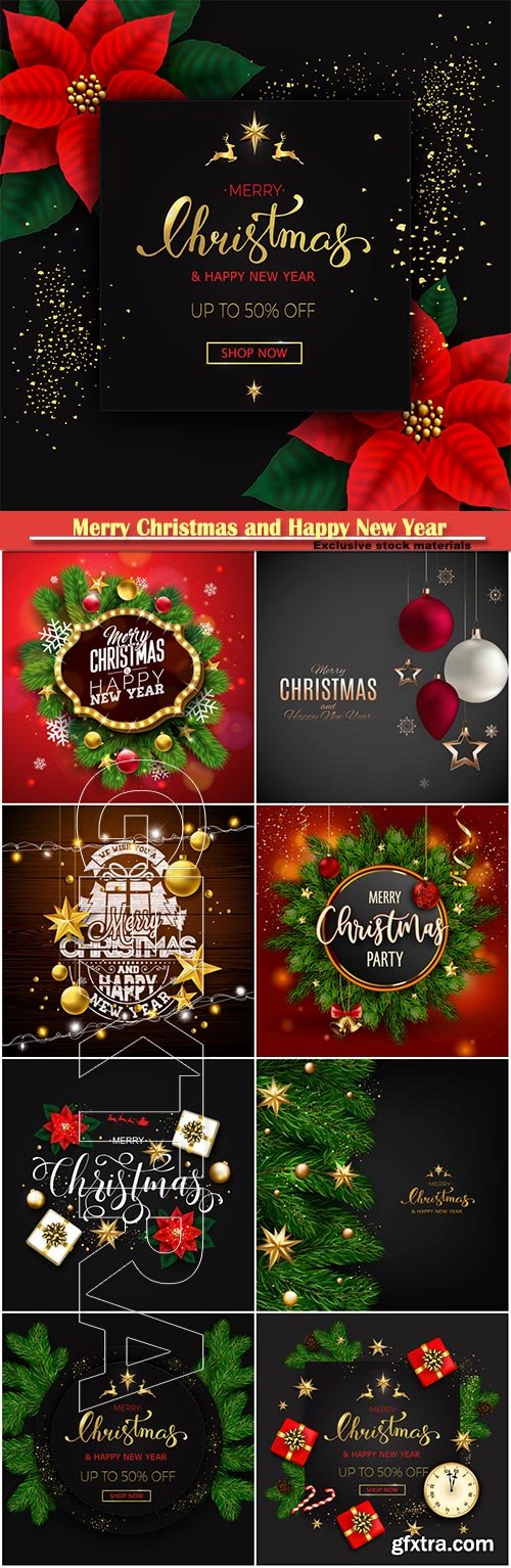 Merry Christmas and Happy New Year holiday vector design