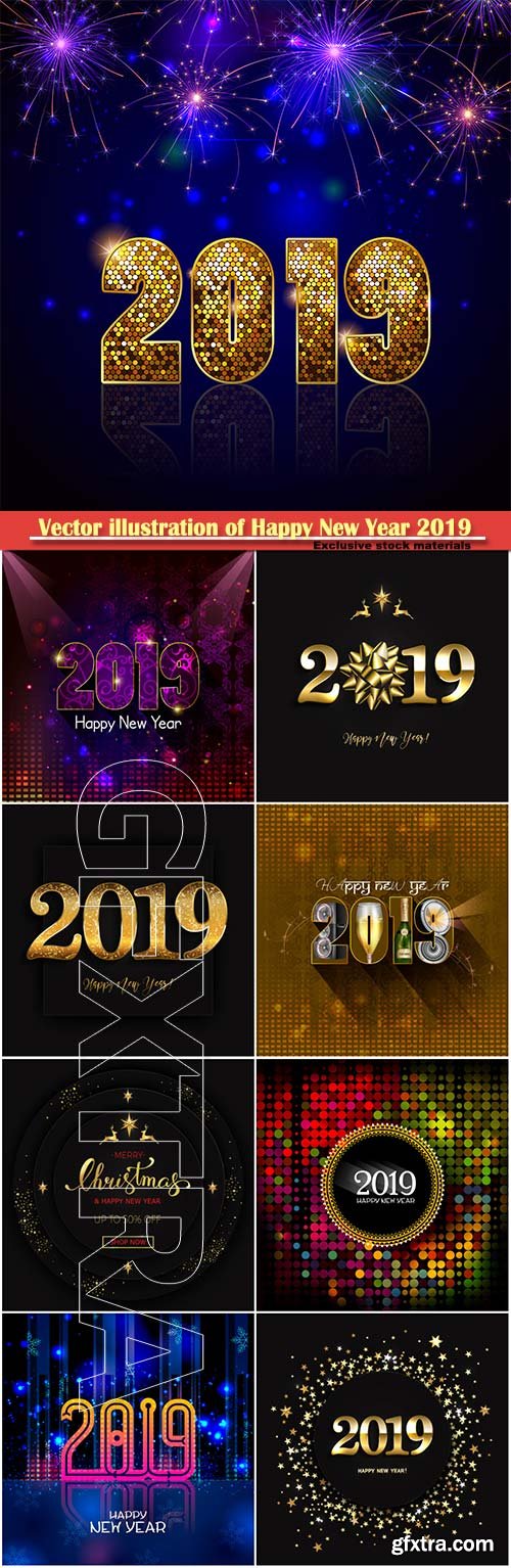 Vector illustration of Happy New Year 2019