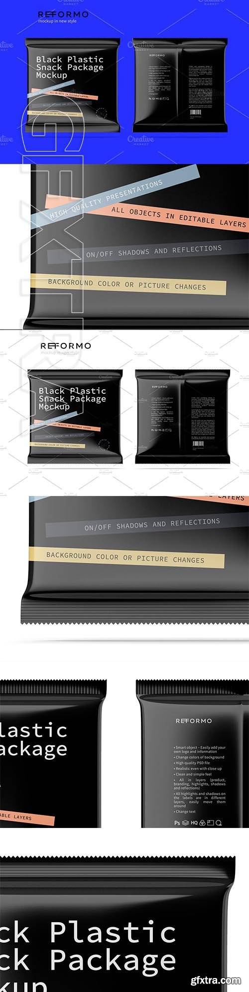 CreativeMarket - Black Plastic Snack Package Mockup 3245594