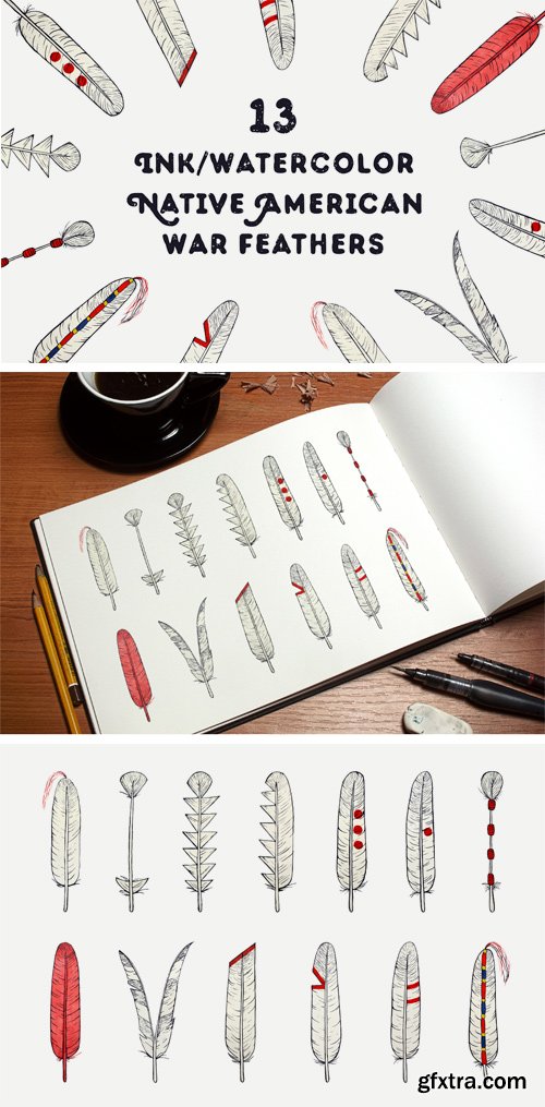 Designbundles - Hand Drawn Native American Feathers 163262