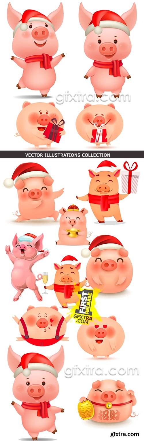 Christmas Piggy cheerful and ruddy cartoon character