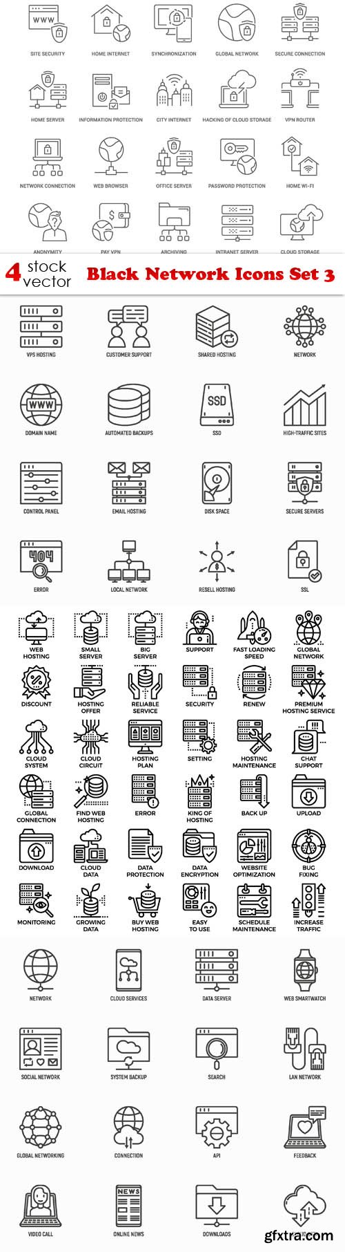 Vectors - Black Network Icons Set 3