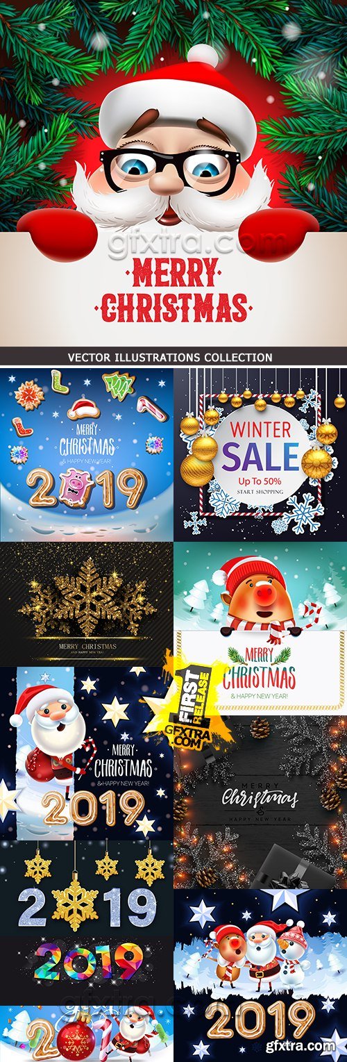 Christmas Santa and decorative New Year 2019