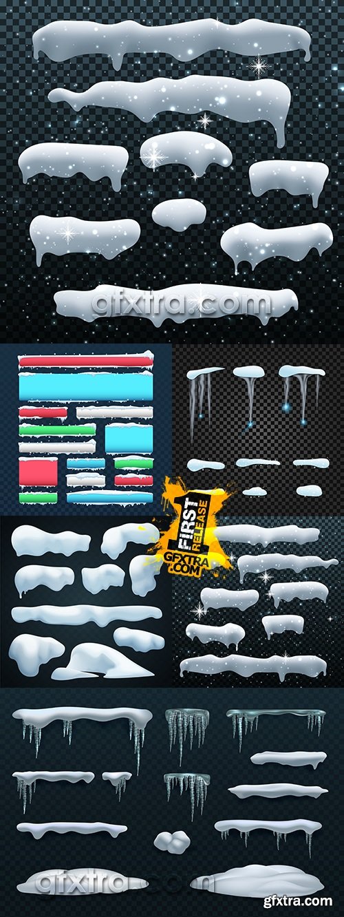 Snowball snowdrift icicle collection of winter set