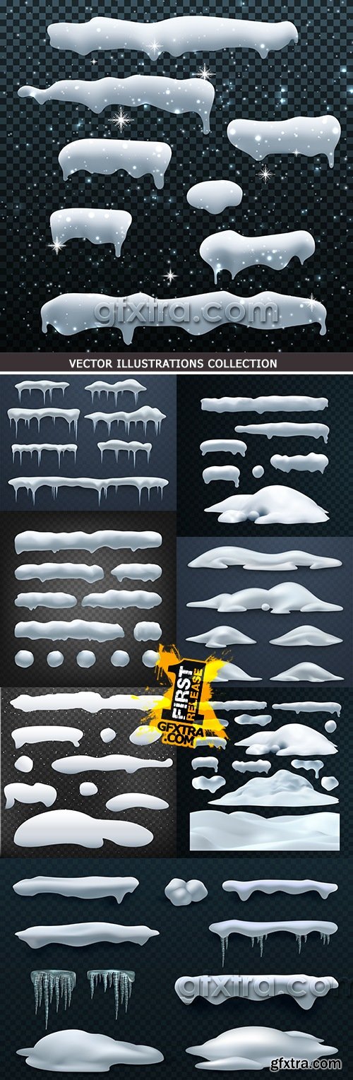 Snowball snowdrift icicle collection of winter set