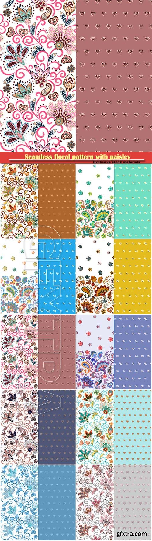 Seamless floral pattern with paisley and fantasy flowers border