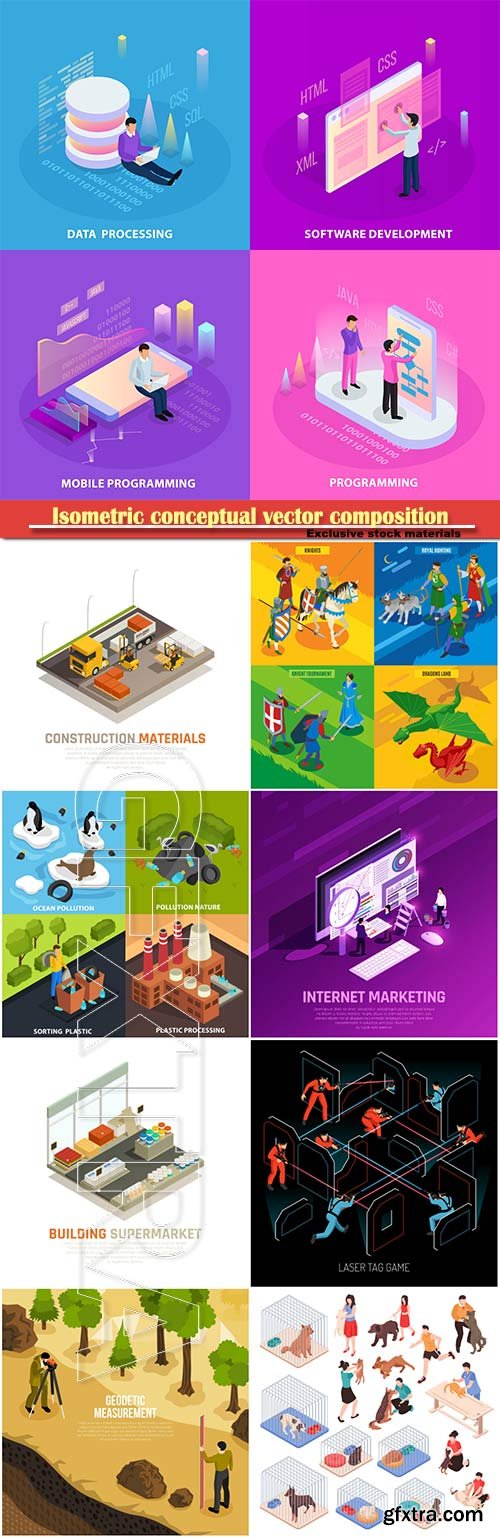 Isometric conceptual vector composition, infographics template # 67