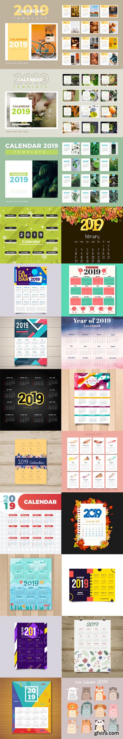 2019 Calendar Vector Templates Collection 2 [25 Calendars]