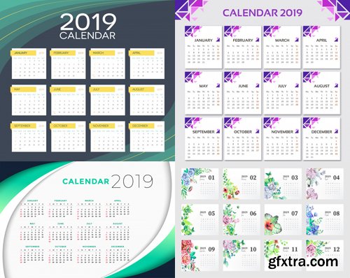 2019 Calendar Vector Templates Collection 2 [25 Calendars]