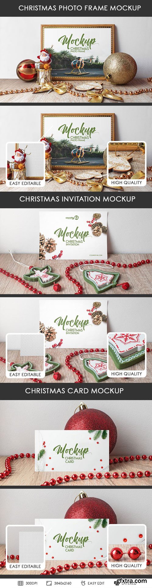 Christmas Invitation Cards & Photo Frame PSD MockUps in 4k