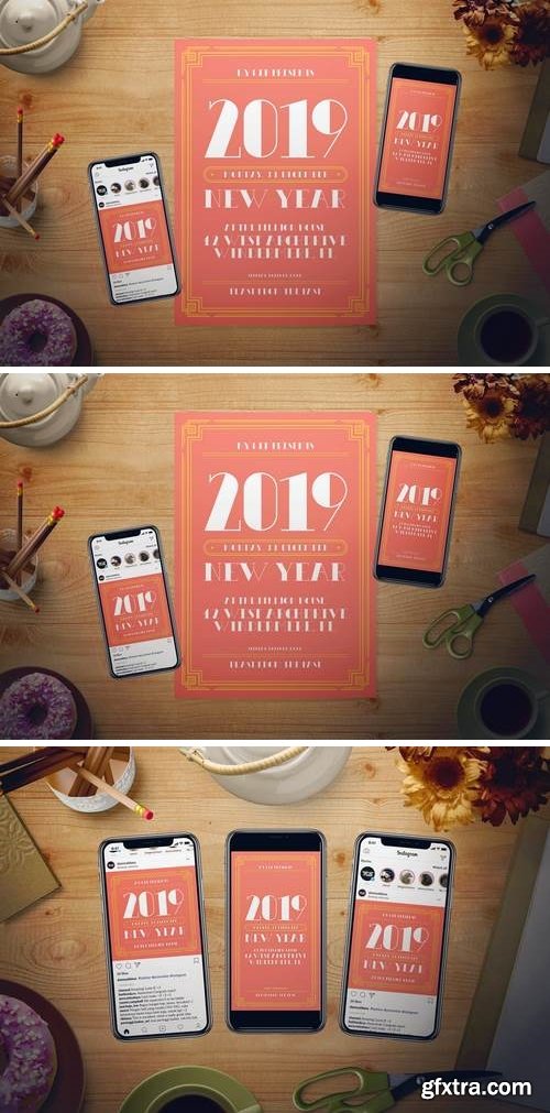 Living Coral New Year Flyer Set