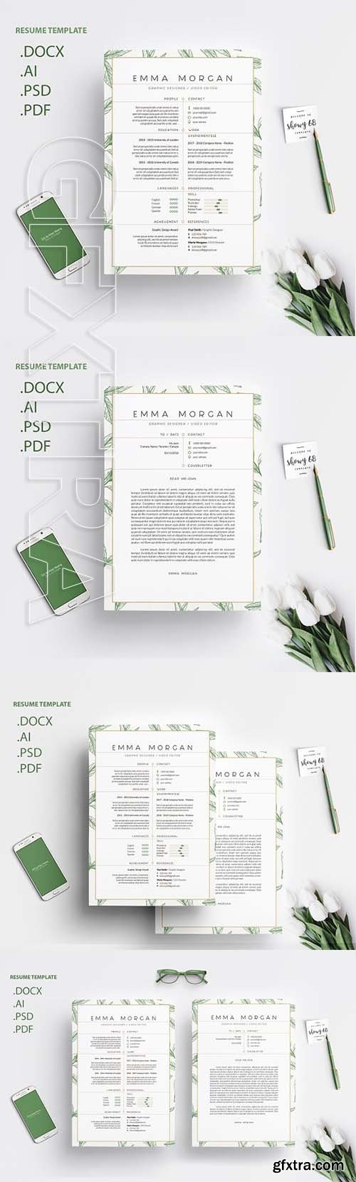 CreativeMarket - Leafs Resume CV Template M 3272613