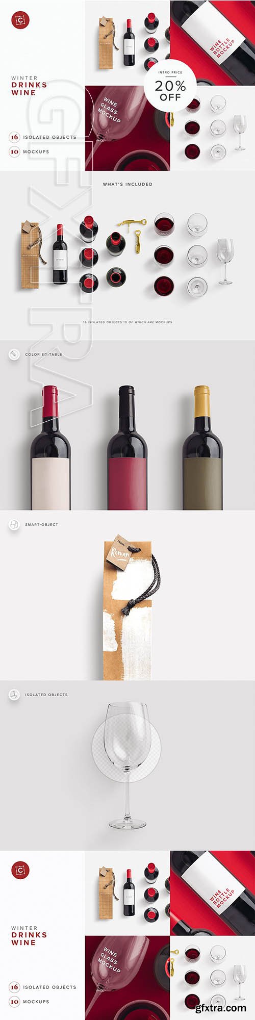 CreativeMarket - Wine Bottle Glass Bag PSD Mockup 3214180