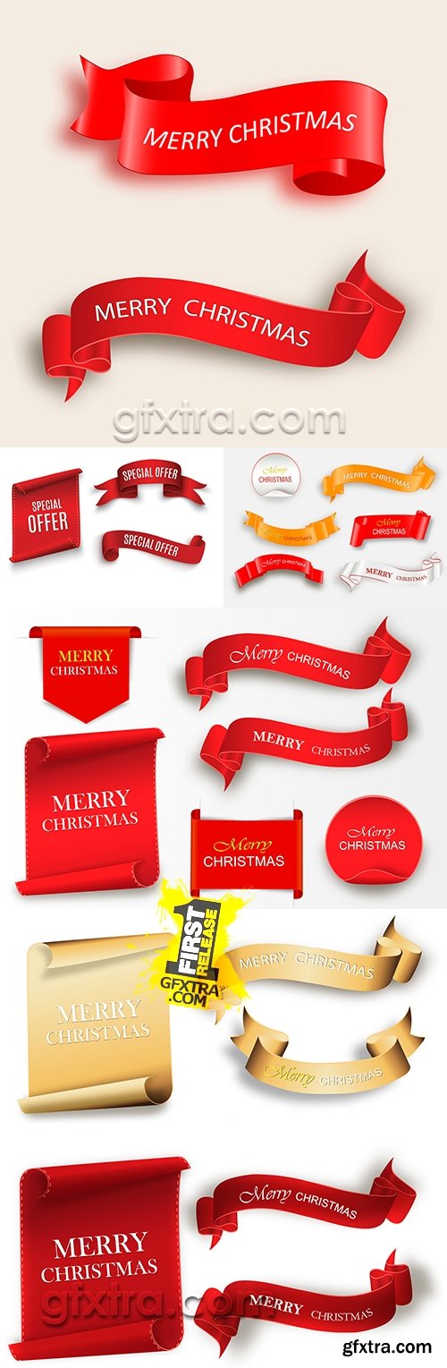 Merry Christmas decorative ribbon text collection banners