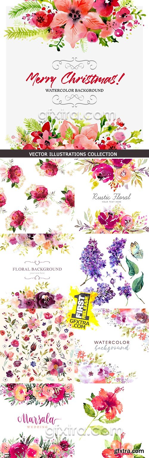 Watercolor flower compositions decorative design