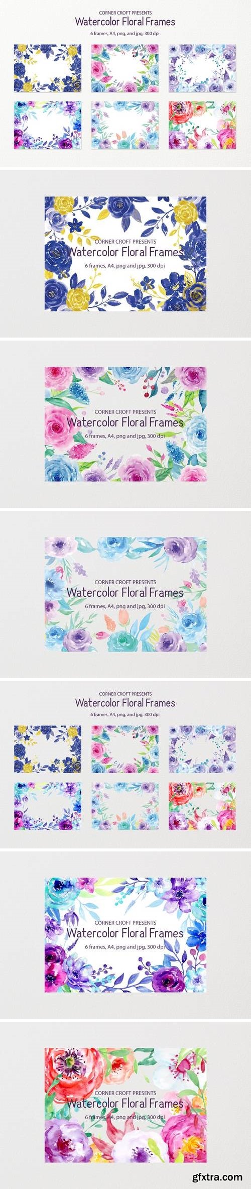 Watercolor Floral Frame Blue and Purple