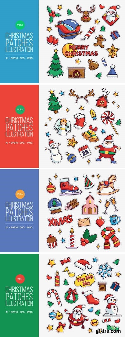 Cute Merry Christmas Patches Vector