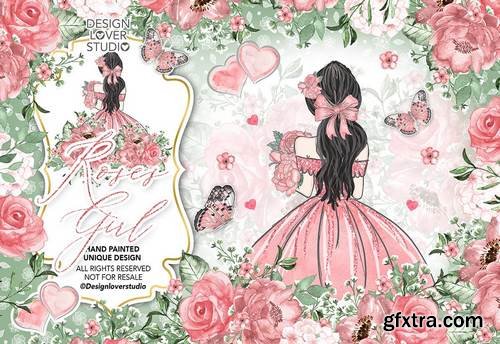 DesignBundles - Roses Girl digital paper pack 176773