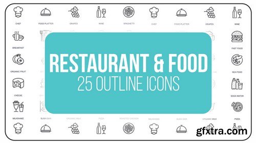 MA -  Restaurant And Food - 25 Outline Icons After Effects Templates 149606