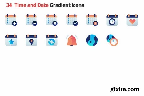 Time and Date Gradient Vector Icons