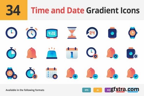 Time and Date Gradient Vector Icons