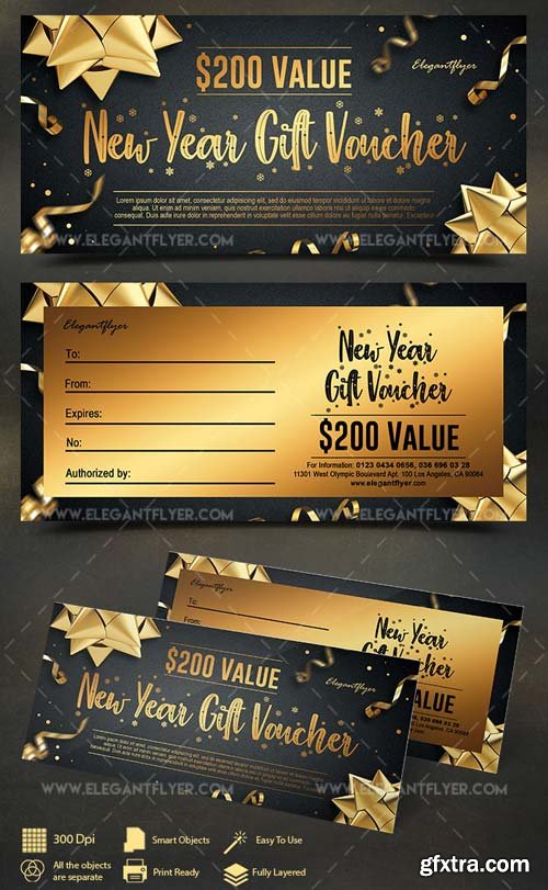 New Year V63 2018 Gift Voucher PSD Template