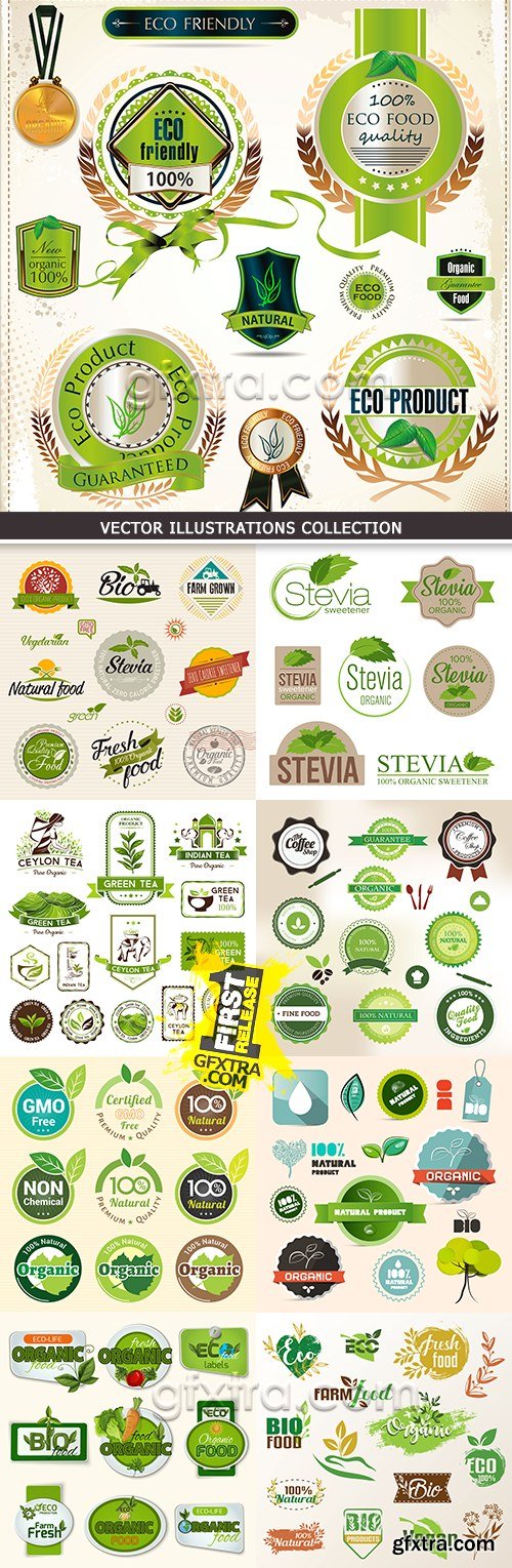 Badge certified organic natural fresh label set