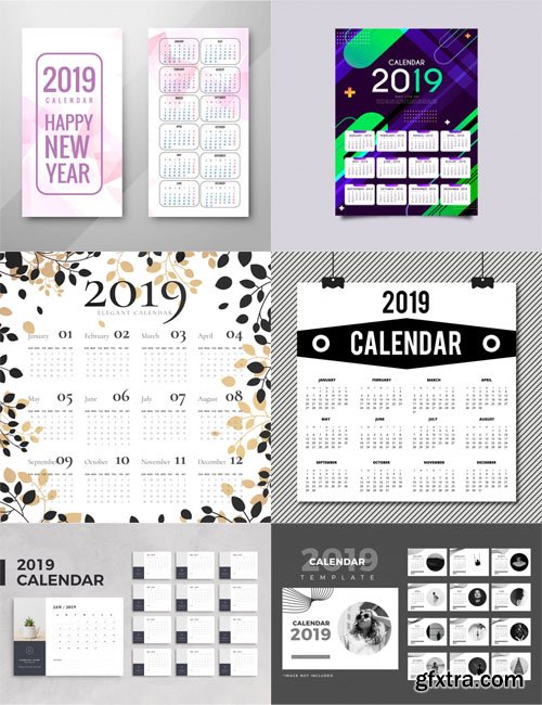 2019 Calendar Vector Templates Collection 3 [30 Calendar]