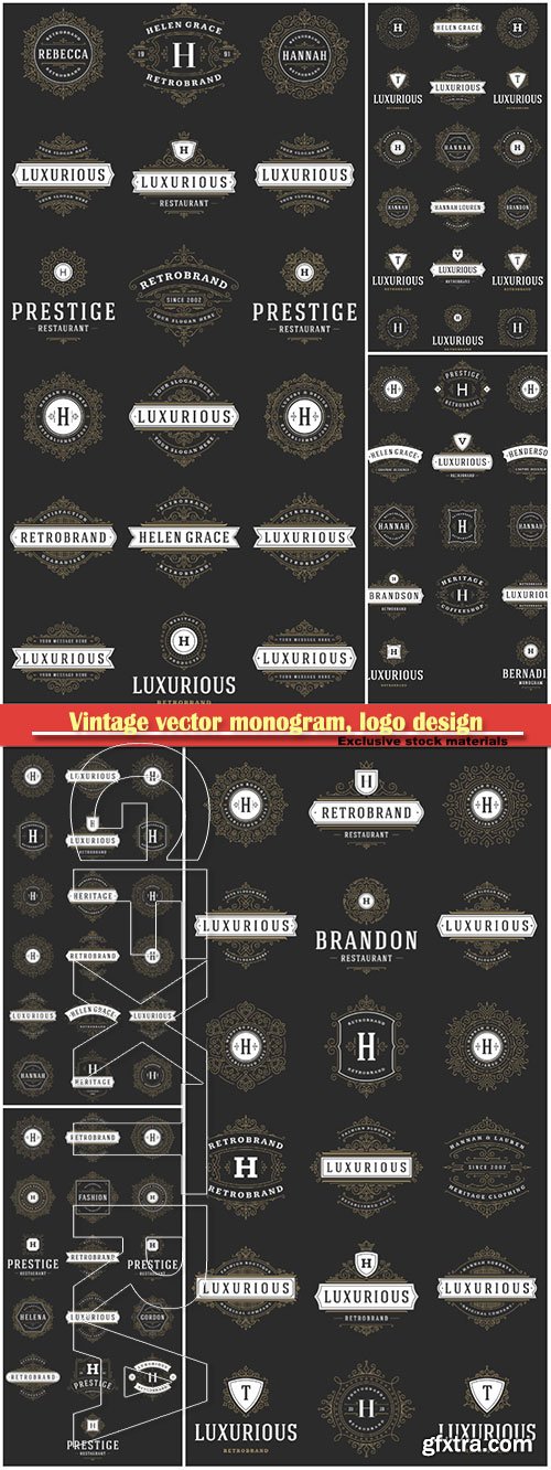 Vintage vector monogram, logo design template