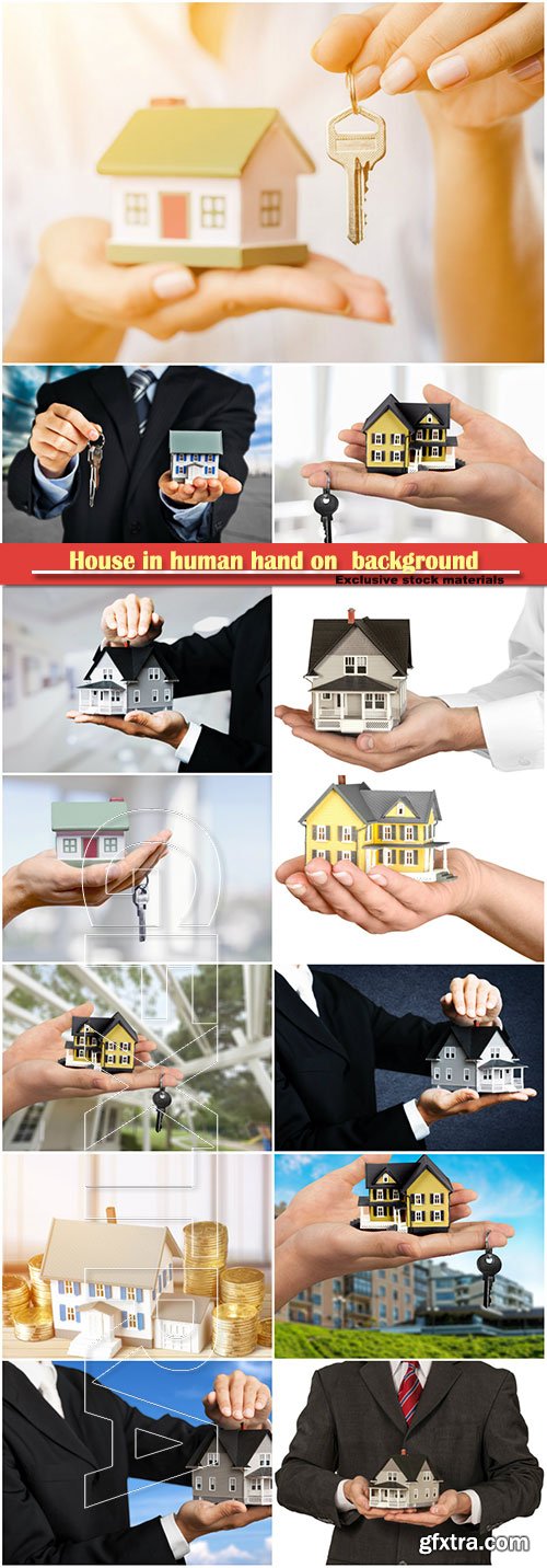 House in human hand on  background