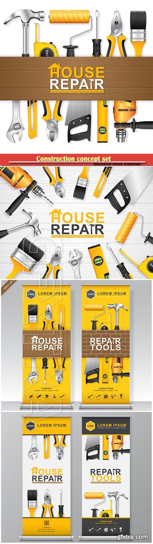 Construction concept set all of tools supplies for house repair builder