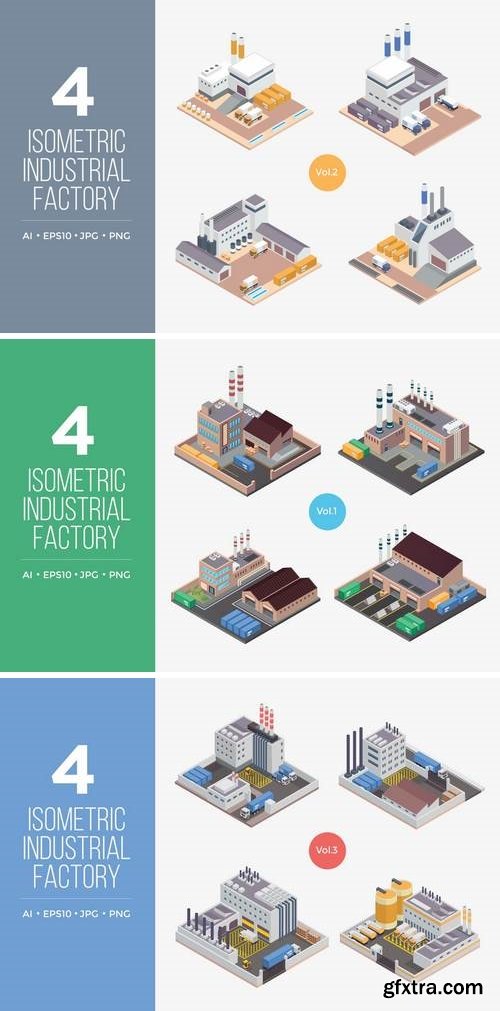 Isometric Industrial Factory Vector Set Bundle