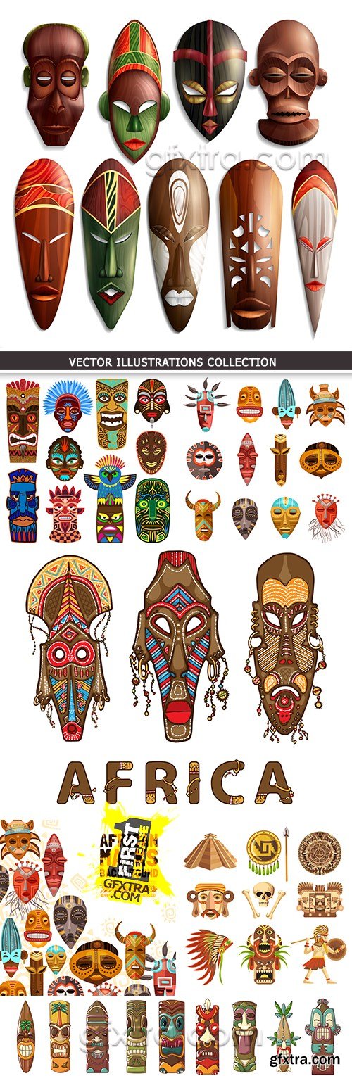 African mask totem exotic decorative illustration collection