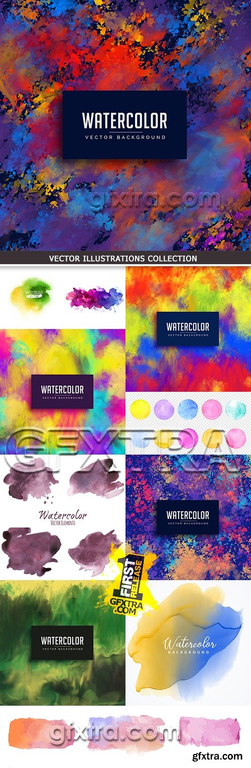 Watercolor paint also blackened grunge splashes collection