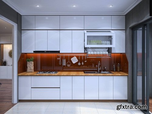 Asian Kitchen Interior Scene