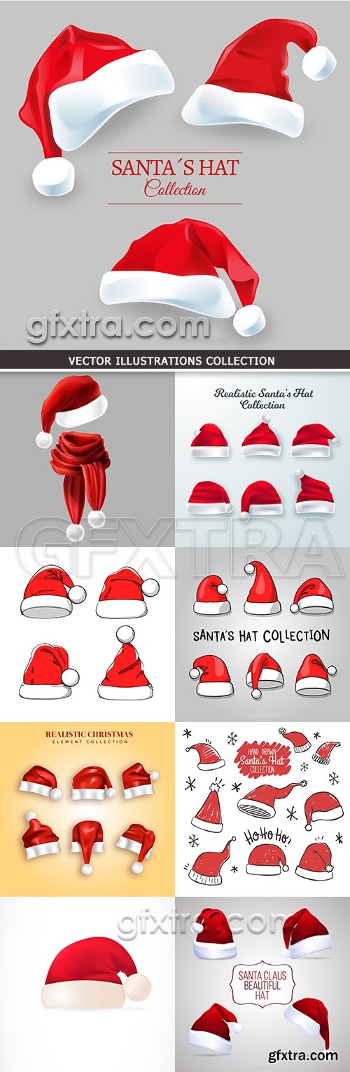 Christmas red hat of Santa collection illustrations