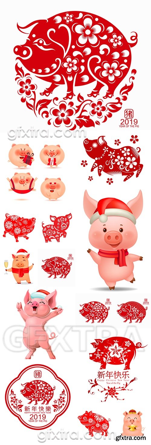 2019 Christmas Piggy cartoon character decorative design