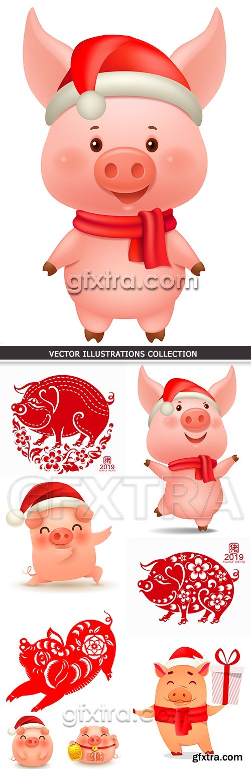 2019 Christmas Piggy cartoon character decorative design