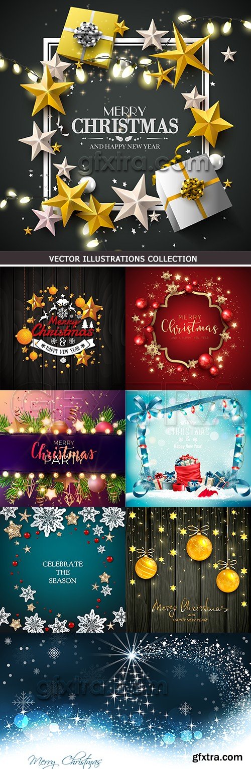 Merry Christmas and New Year decorative design elements 8