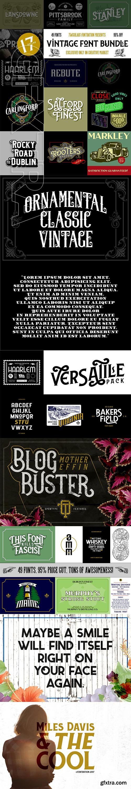 CreativeMarket - Vintage Font Bundle 49 Fonts in 1 3234531