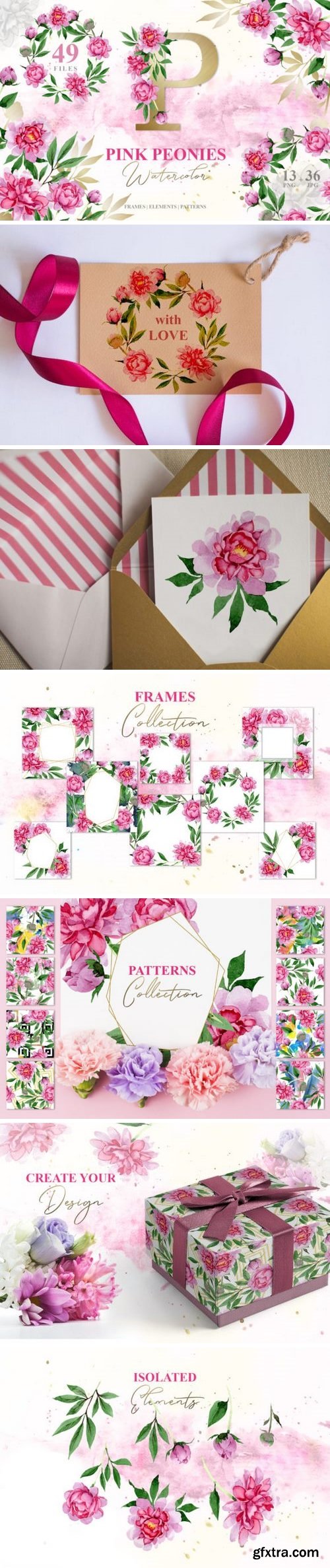 Thehungryjpeg - PINK PEONIES Watercolor png 3517498