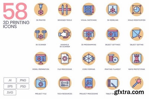 58 3D Printing Icons - Butterscotch Series