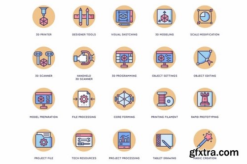 58 3D Printing Icons - Butterscotch Series